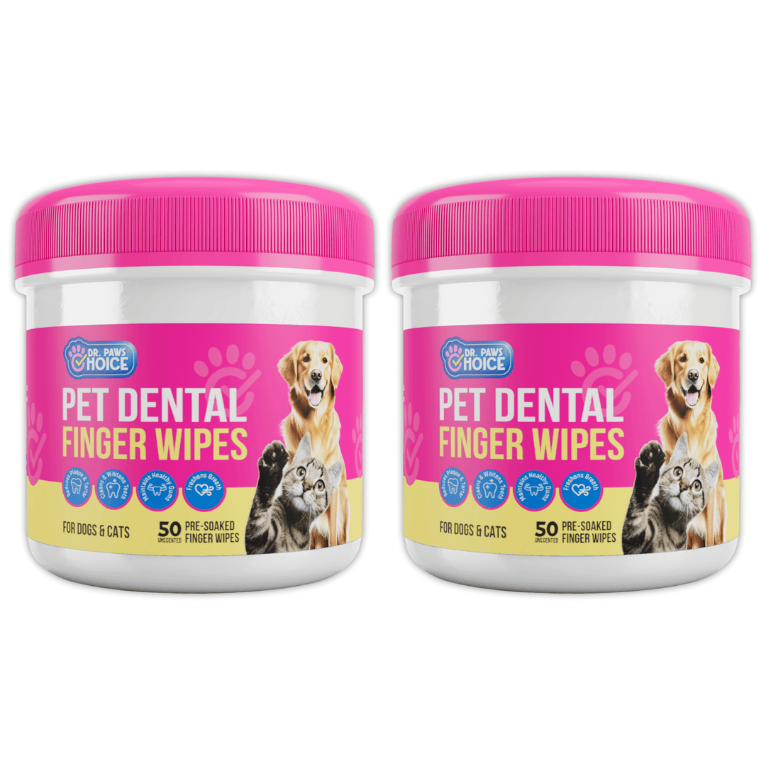 2-pack of unscented pet dental finger wipes for dogs and cats, promoting a clean smile with natural ingredients.