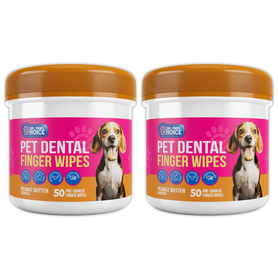 2 Pack of Peanut Butter Scented Pet Dental Finger Wipes for effective and easy pet dental care.