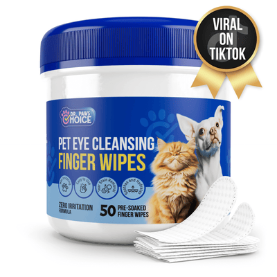 Pet Eye Cleansing Finger Wipes for Dogs and Cats - 50 pre-soaked wipes, viral on TikTok, zero irritation formula.